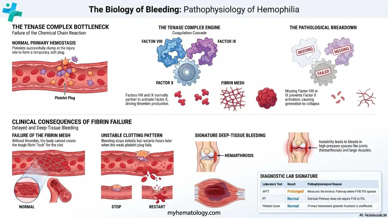 Pathophysiology of hemophilia