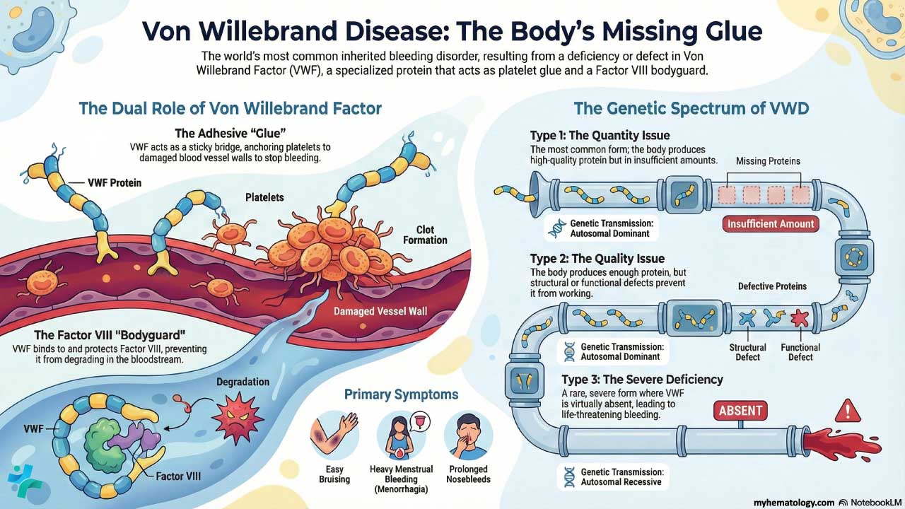 Von Willebrand disease is the world's most common inherited bleeding disorder resulting from a deficiency or defect in the von Willebrand factor. 