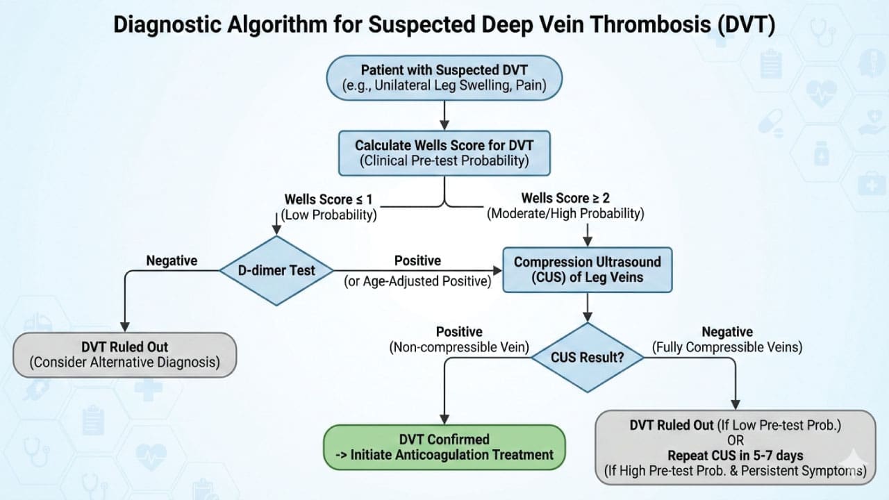 Diagnostic algorithm for suspected deep vein thrombosis, a type of venous thromboembolism (VTE)
