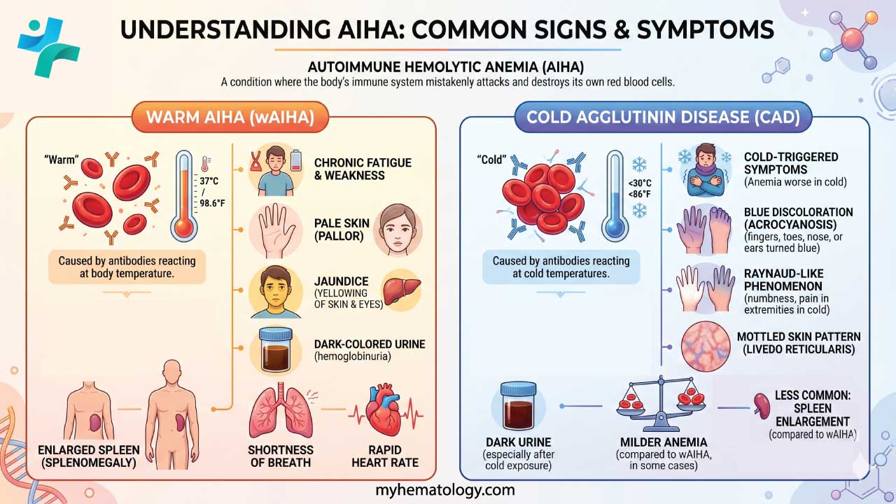 Symptoms of autoimmune hemolytic anemia (AIHA)