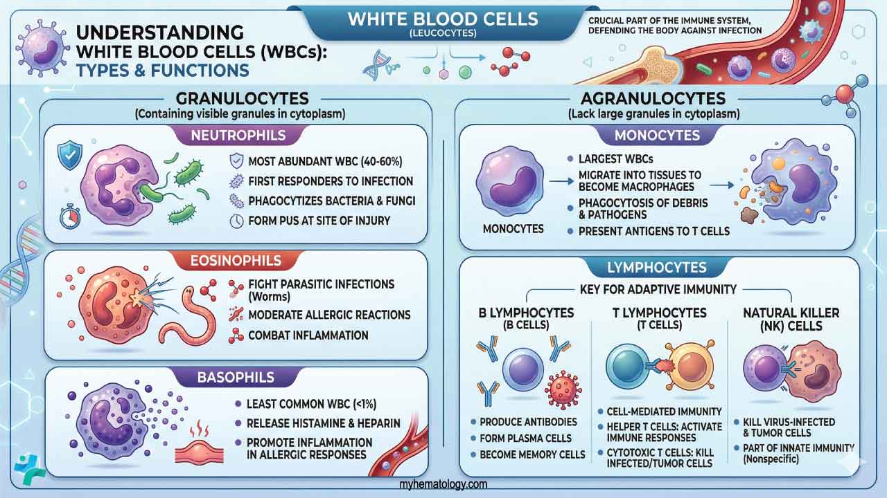Types of white blood cells or WBCs in our body. 