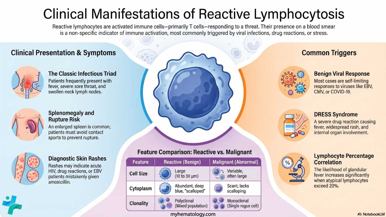 Clinical manifestations of reactive lymphocytosis